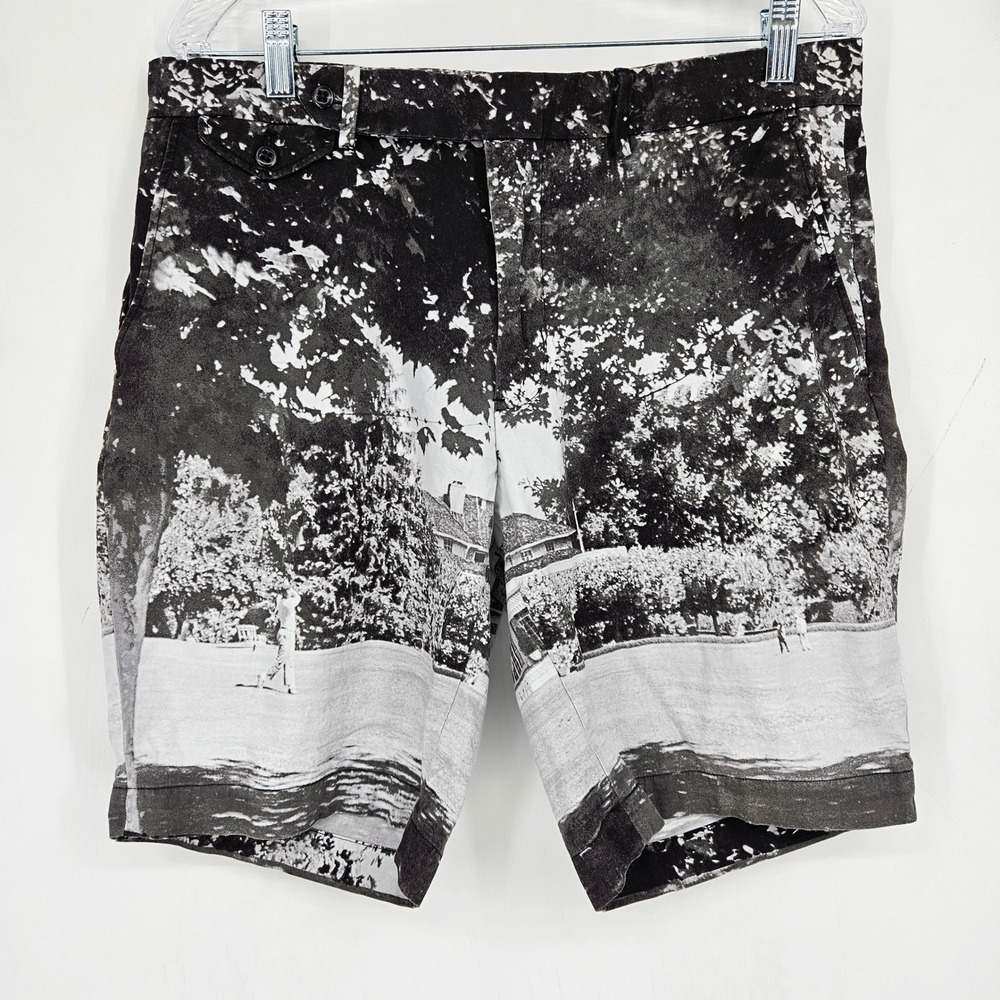 Polo Golf Ralph Lauren Shorts Mens 33 Black White All Over Print Scenic